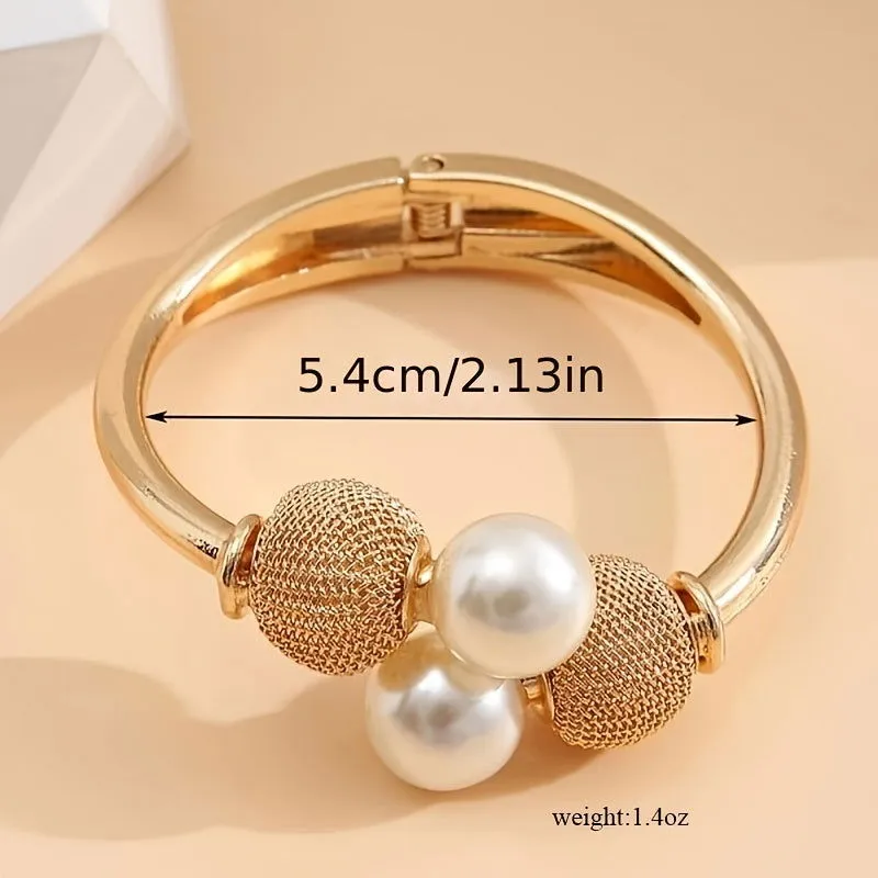 Large Faux Pearls Open Bangle Bracelet