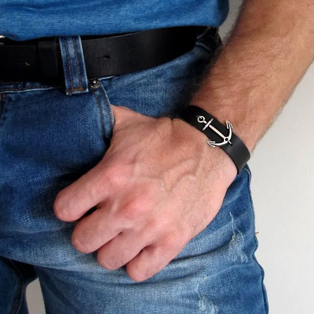 Leather Bracelet with Anchor - Mens Bracelet