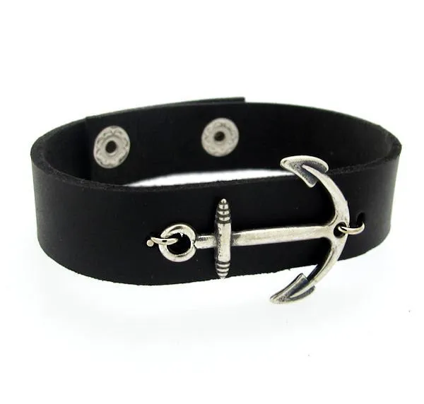 Leather Bracelet with Anchor - Mens Bracelet