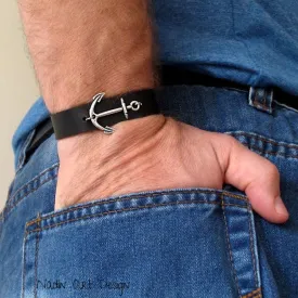 Leather Bracelet with Anchor - Mens Bracelet