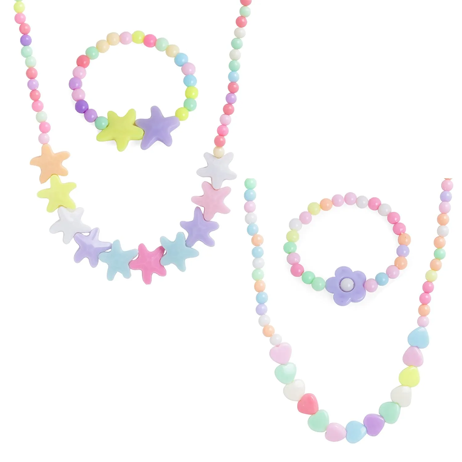 Melbees by Yellow Chimes Jewellery Set for Girls Combo of 2 Pair Colorful Resin Beads Heart Star Design Pendant Bracelet Set Kids Jewellery Set for Girls