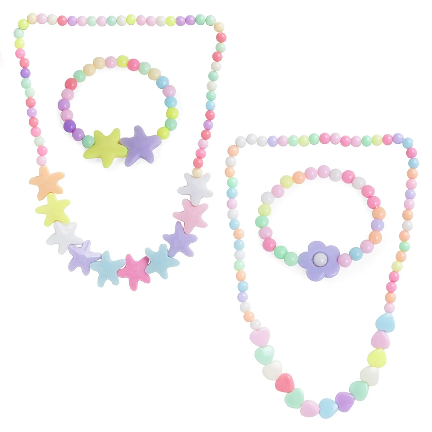 Melbees by Yellow Chimes Jewellery Set for Girls Combo of 2 Pair Colorful Resin Beads Heart Star Design Pendant Bracelet Set Kids Jewellery Set for Girls