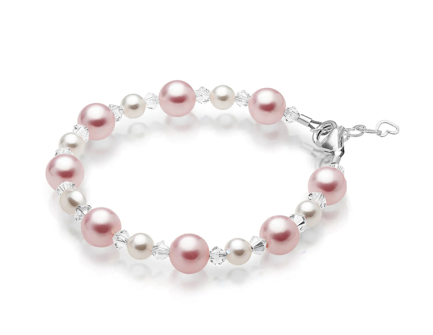 NewBorn Baby Girl Bracelet with Pink & White Pearls & Clear Crystals