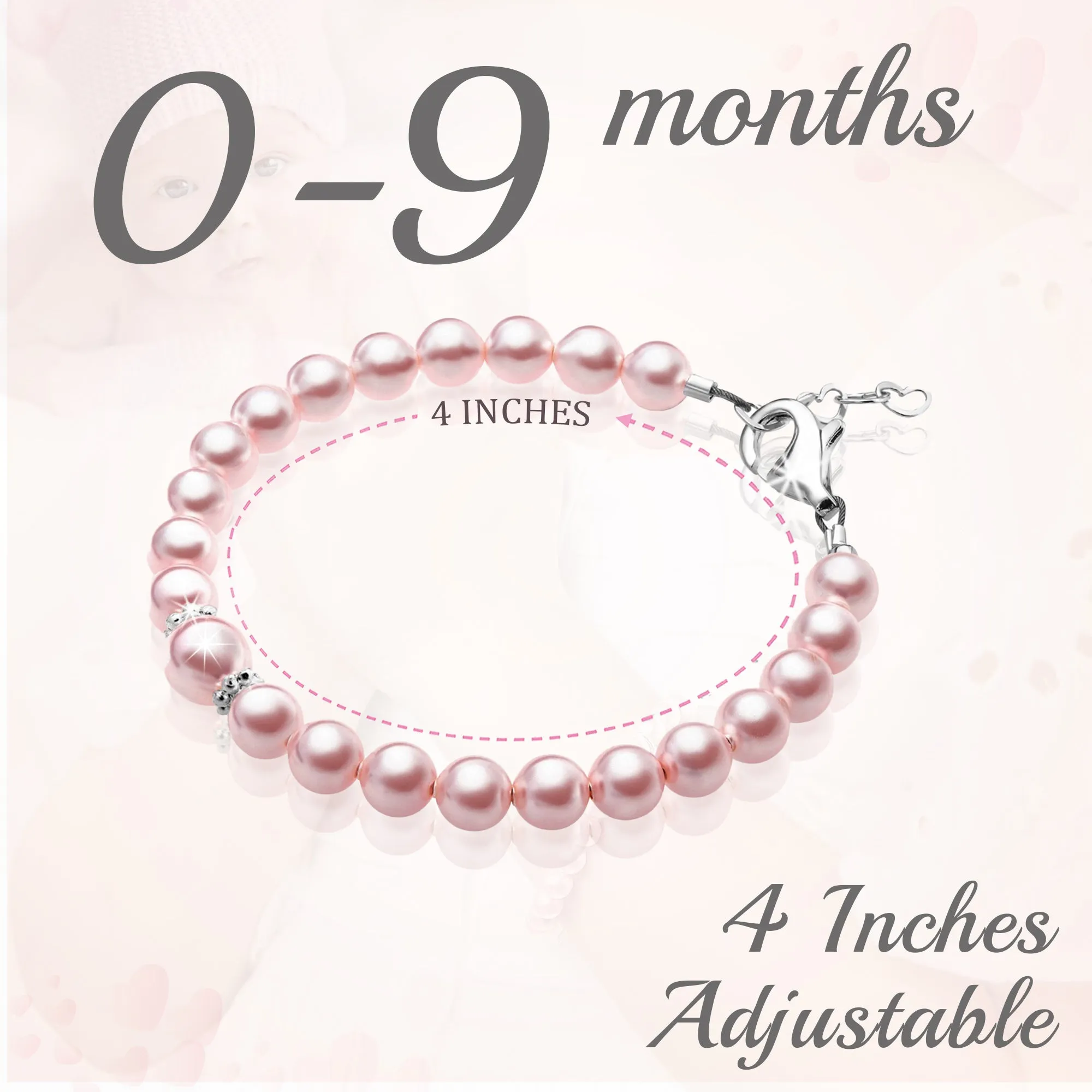 NewBorn Baby Girl Bracelet with Pink Pearl & Silver Daises