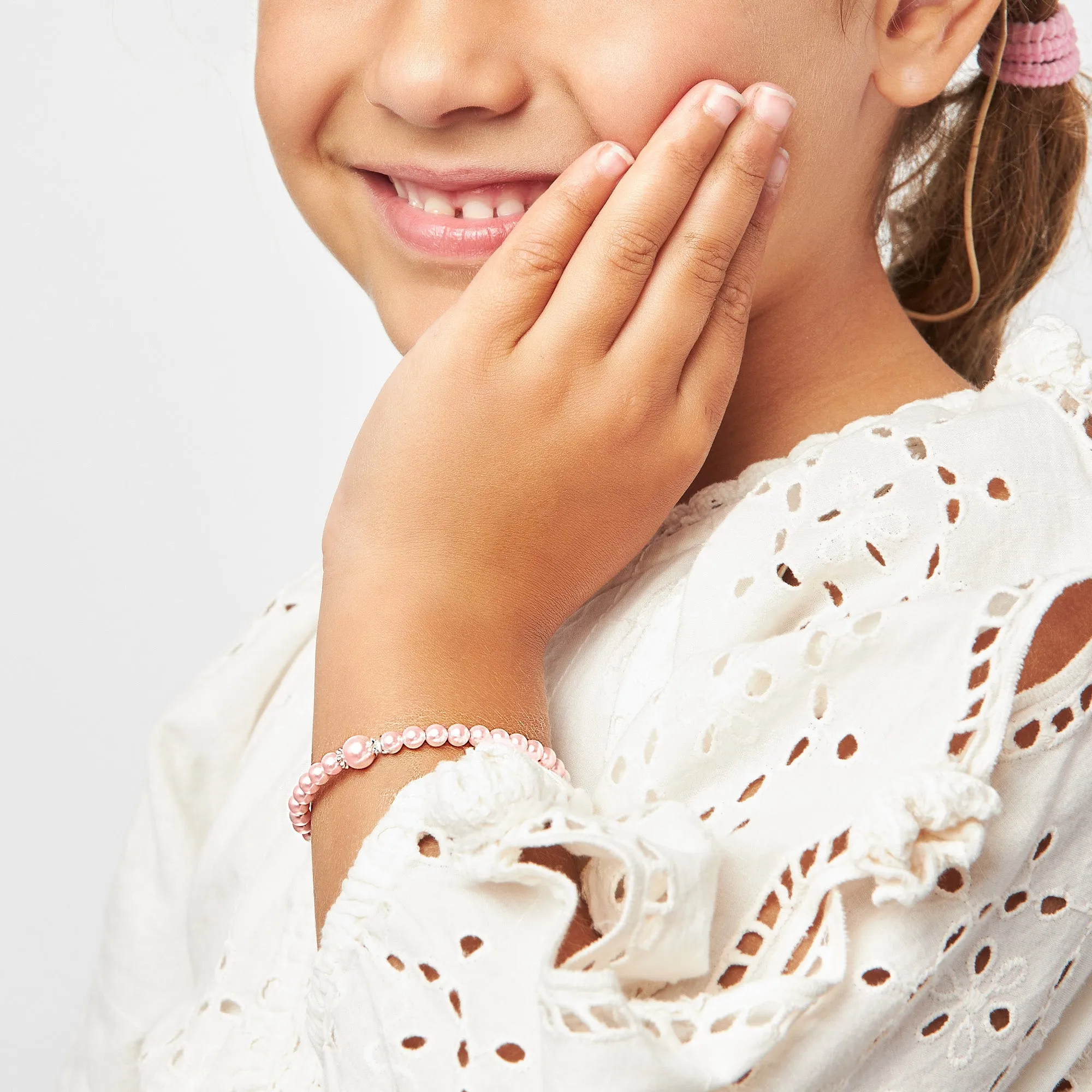 NewBorn Baby Girl Bracelet with Pink Pearl & Silver Daises