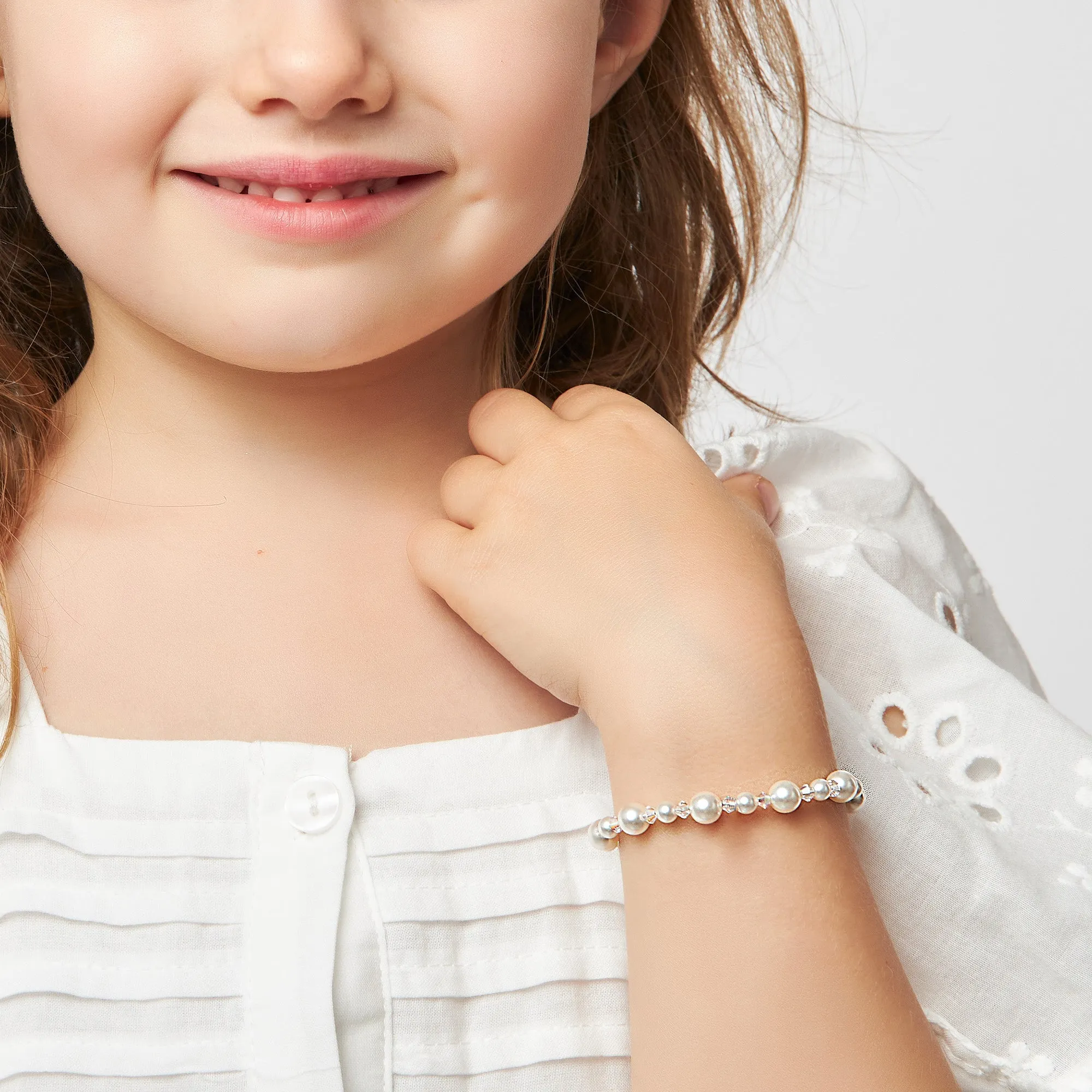 NewBorn Baby Girl Bracelet with White Pearls & Clear Crystals