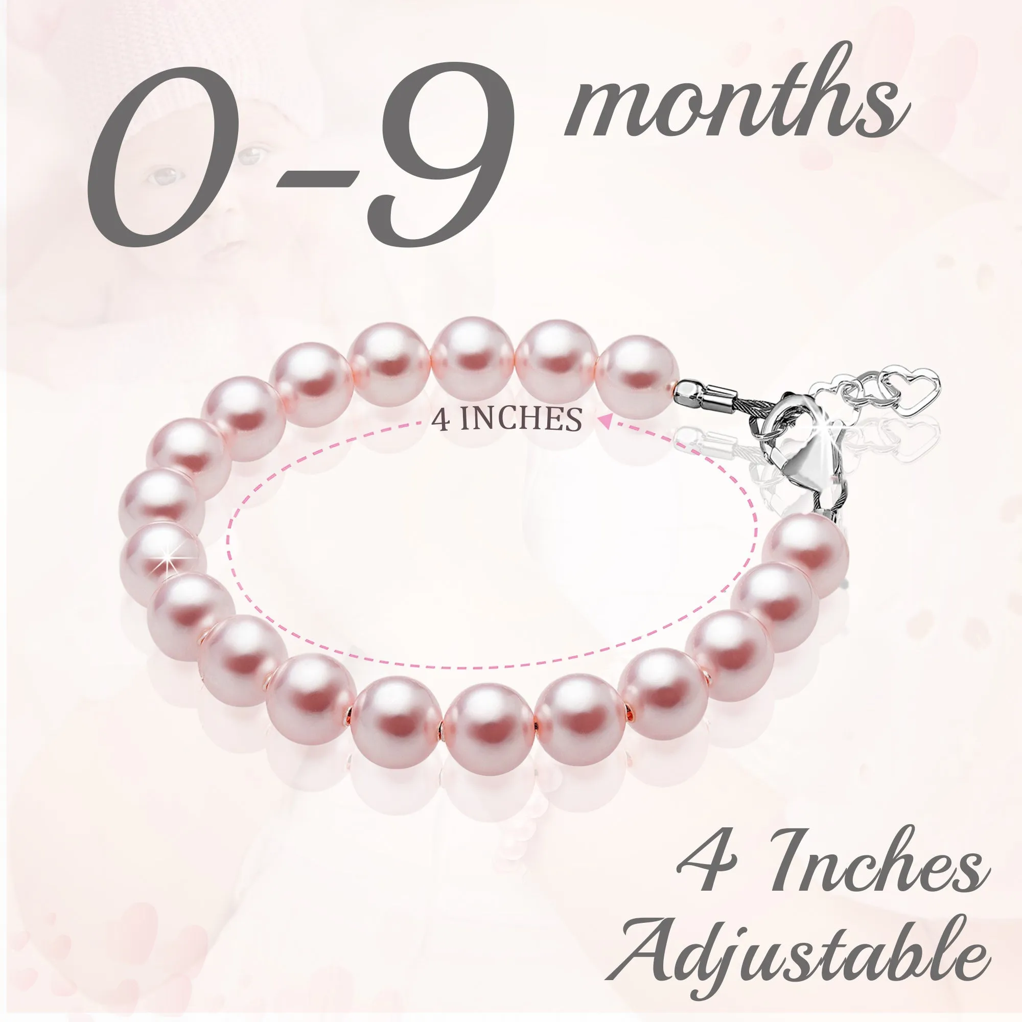 NewBorn Baby Girl Elegant Bracelet with Pink Pearls