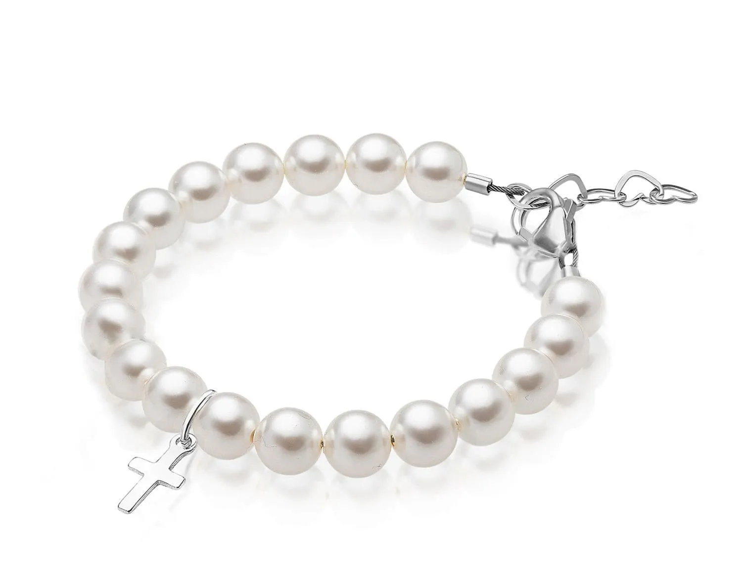 Newborn Baby Sterling Silver Cross Baptism & Christening White Pearl Bracelet