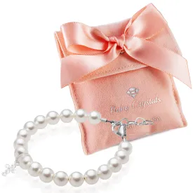 Newborn Baby Sterling Silver Crystal Cross White Pearl Bracelet