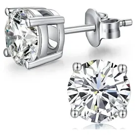 Paris Jewelry 18k White Gold 4 Carat Round Created White Sapphire Earrings