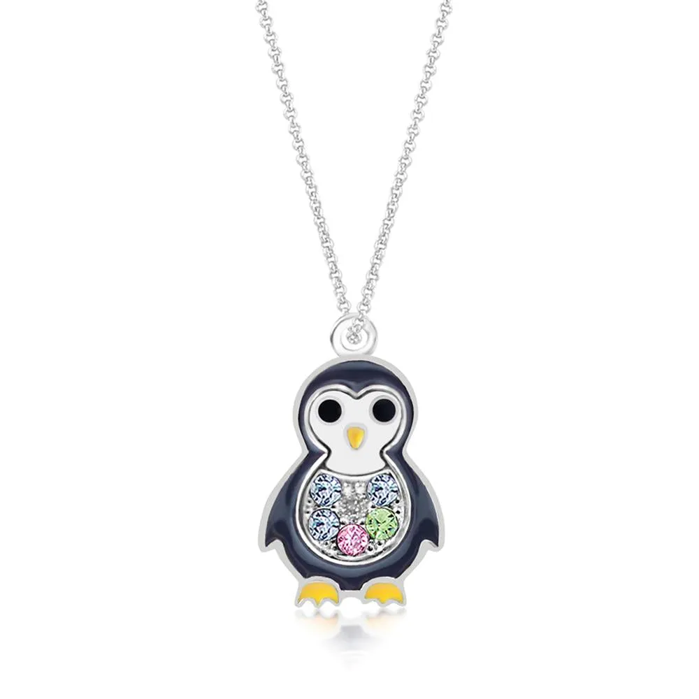 Penguin Multicolored Crystal White Gold Palladium Girl's Pendant Necklace