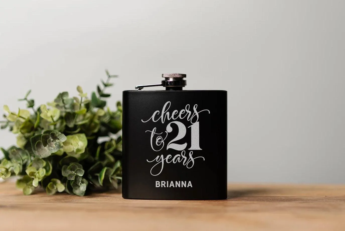 Personalized Cheers To Years Birthday Matte Black Flask