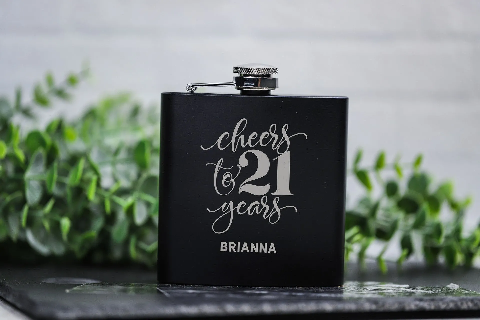 Personalized Cheers To Years Birthday Matte Black Flask