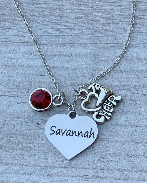 Personalized Engraved Cheer Heart Necklace-Pick Style