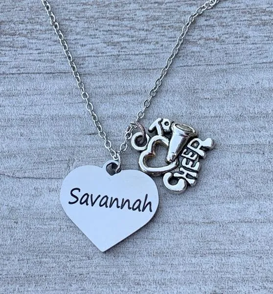 Personalized Engraved Cheer Heart Necklace-Pick Style