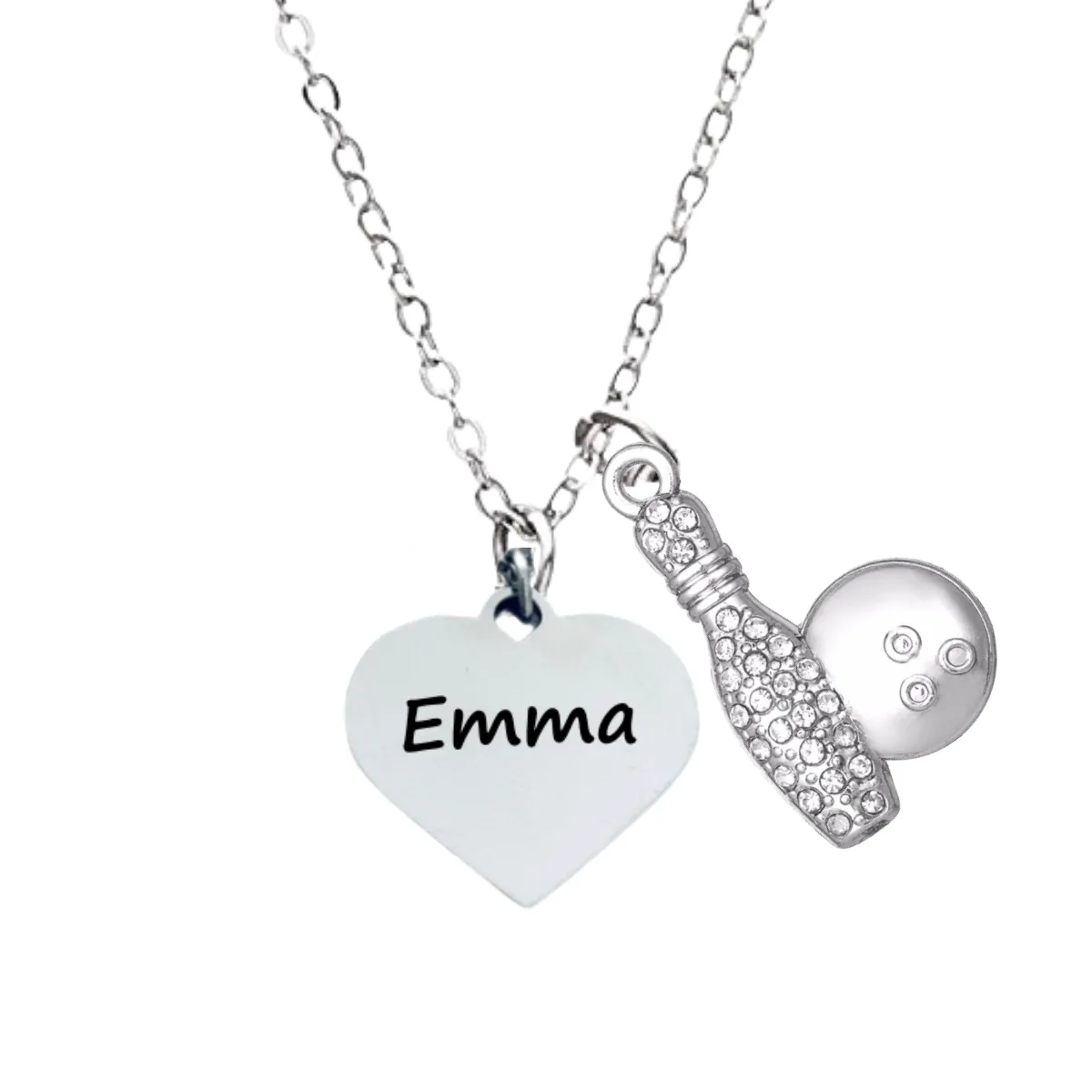 Personalized Engraved Necklace with a Rhinestone Charm