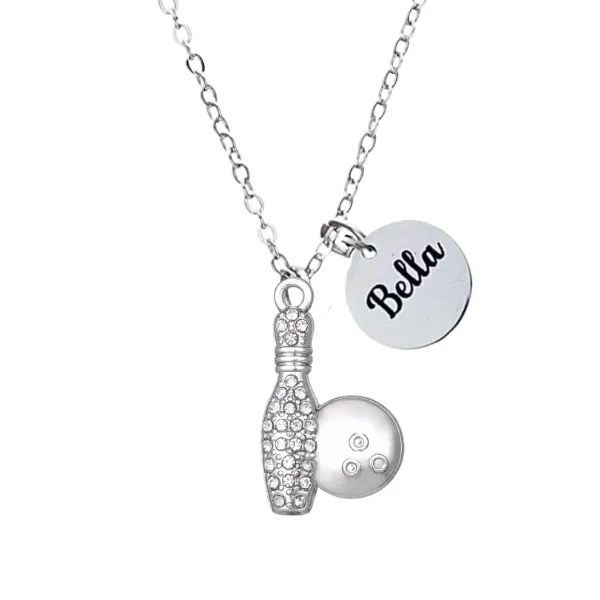 Personalized Engraved Necklace with a Rhinestone Charm