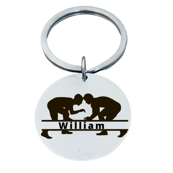 Personalized Engraved Wrestling Keychain - Round - Pick Style