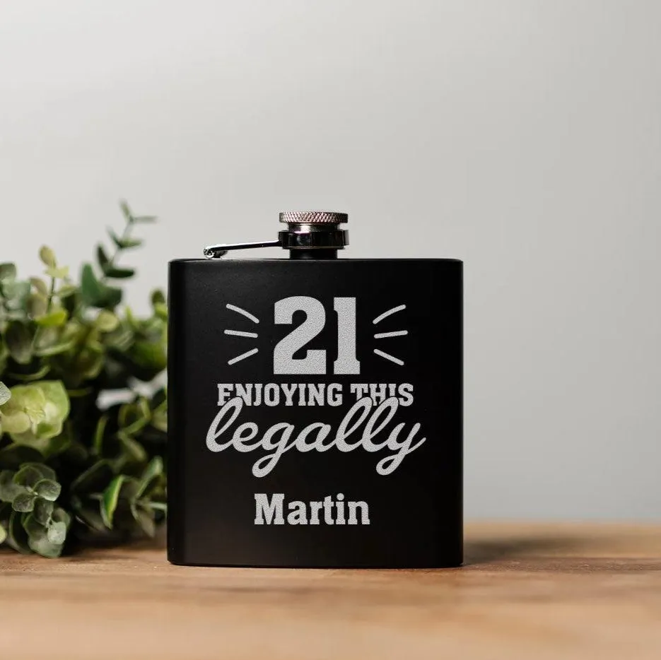 Personalized Enjoying This Legally Birthday Matte Black Flask