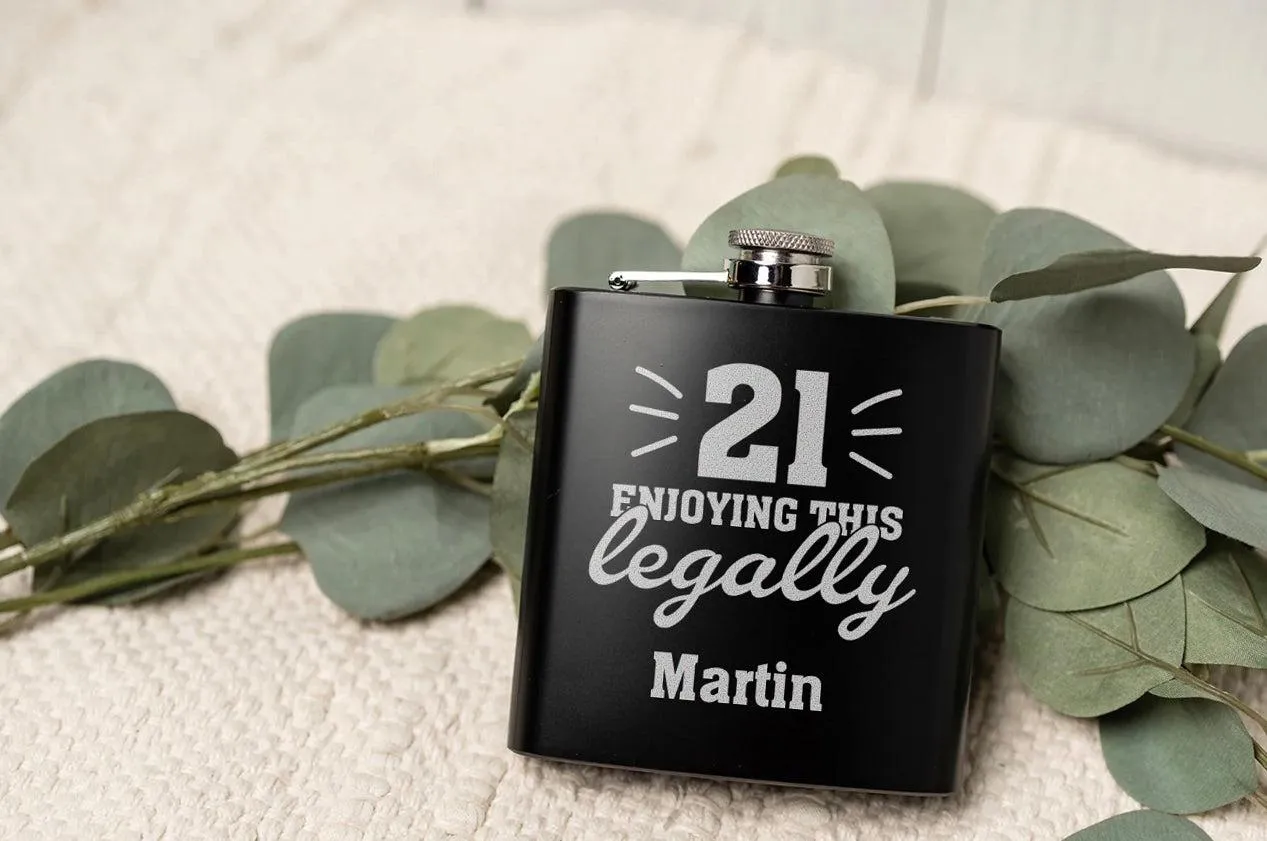 Personalized Enjoying This Legally Birthday Matte Black Flask