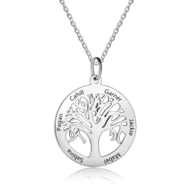 Personalized Stainless Steel Tree Of Life Names Engraved Pendant Necklace, Fashion Jewelry Gift for Mom