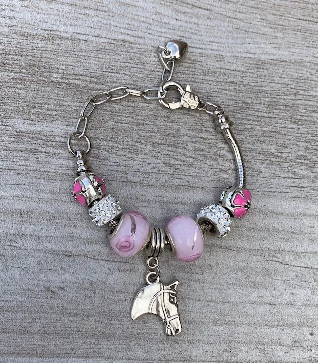 Pink Horse Beaded Charm Bracelet