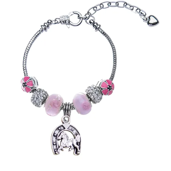 Pink Horse Beaded Charm Bracelet