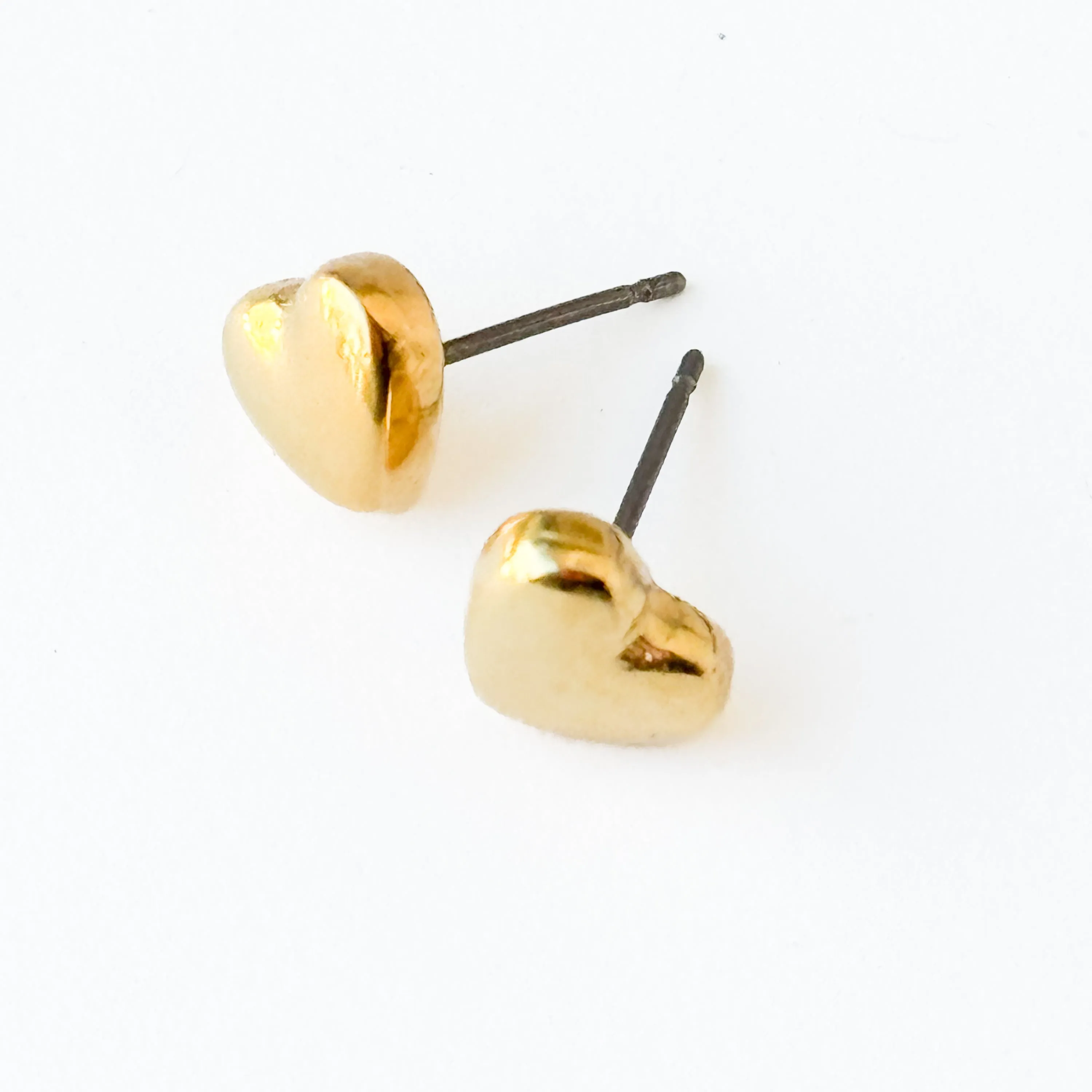 Puffy Gold Heart Studs With Titanium Posts, Small Gold Studs, Valentines Day - WS