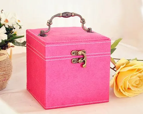 Retro Multi-purpose Three-tier Jewelry Box - Pink