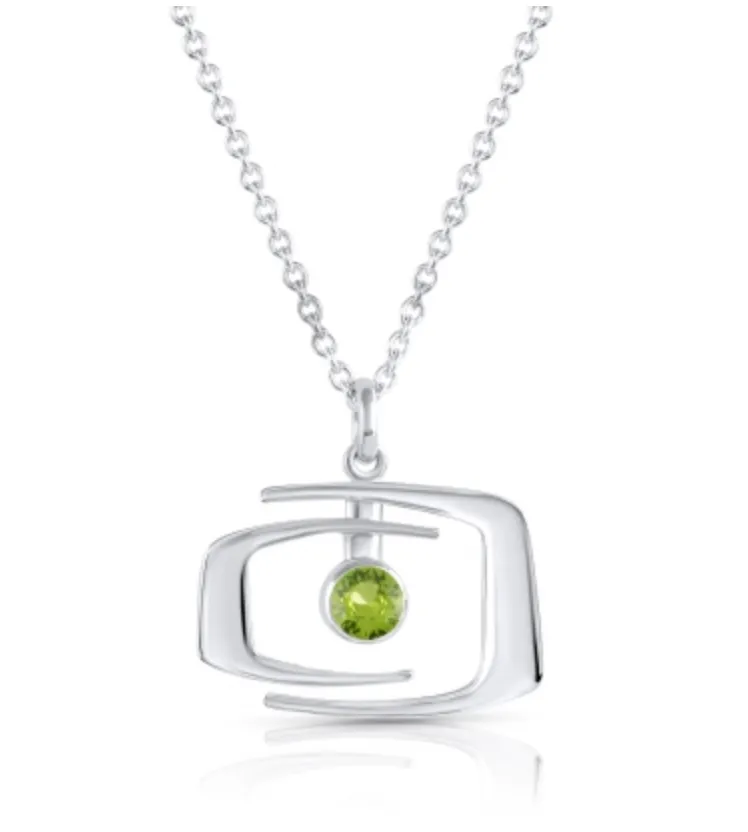 Retro Square Peridot Necklace