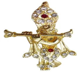 Rhinestone Studded Gold Metal Lord Krishna Kanha ji Fashion Artificial Imitation Pendant, Unisex