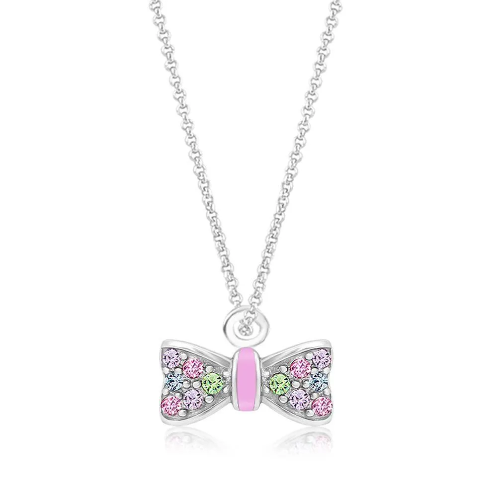 Ribbon Multicolor Crystal Palladium Plating Girls Pendant Necklace