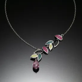 Silver falling leaf necklace with color inlays by Susan Kinzig