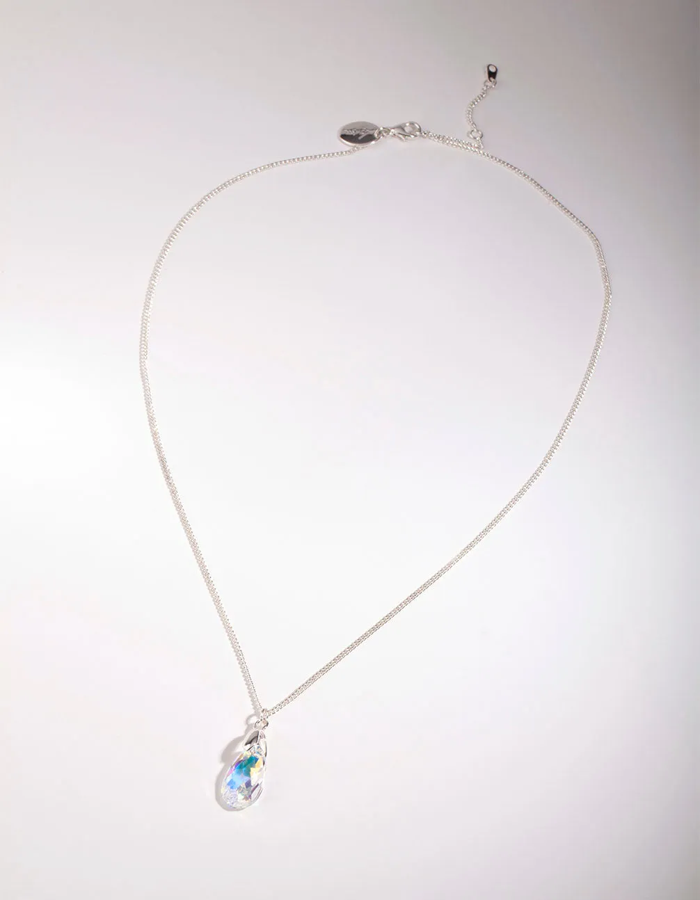 Silver Swarovski Small Facet Drop Necklace