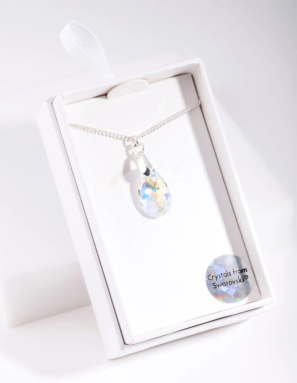 Silver Swarovski Small Facet Drop Necklace