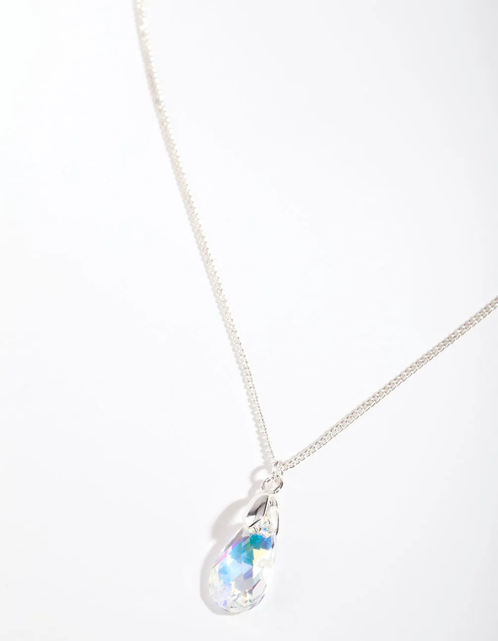 Silver Swarovski Small Facet Drop Necklace