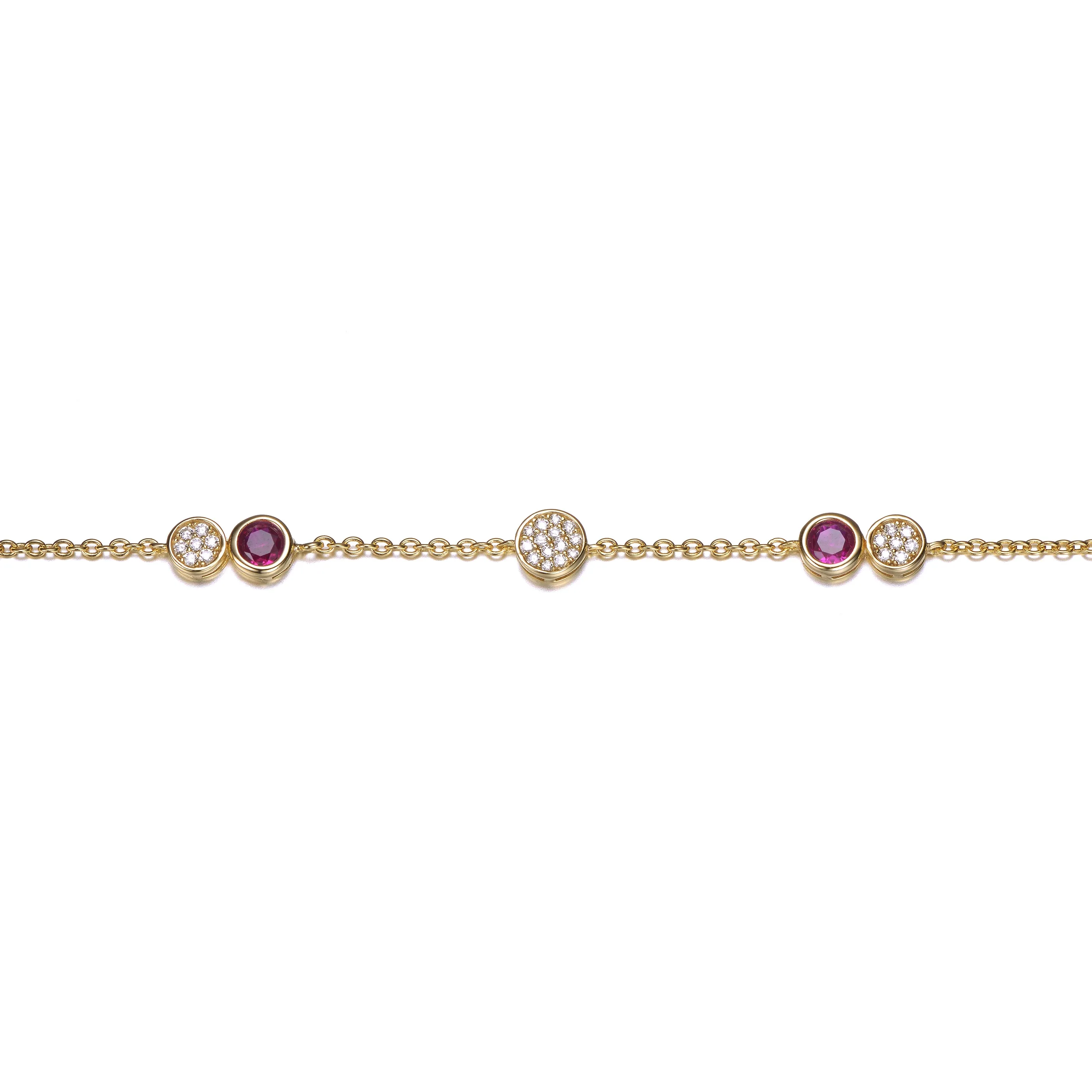 Sterling Silver 14K Gold Plated Bracelet with Ruby Cubic Zirconia Stones