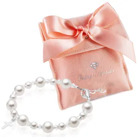 Sterling silver Cross White Pearl Bracelet for Girls Baptism & Christening