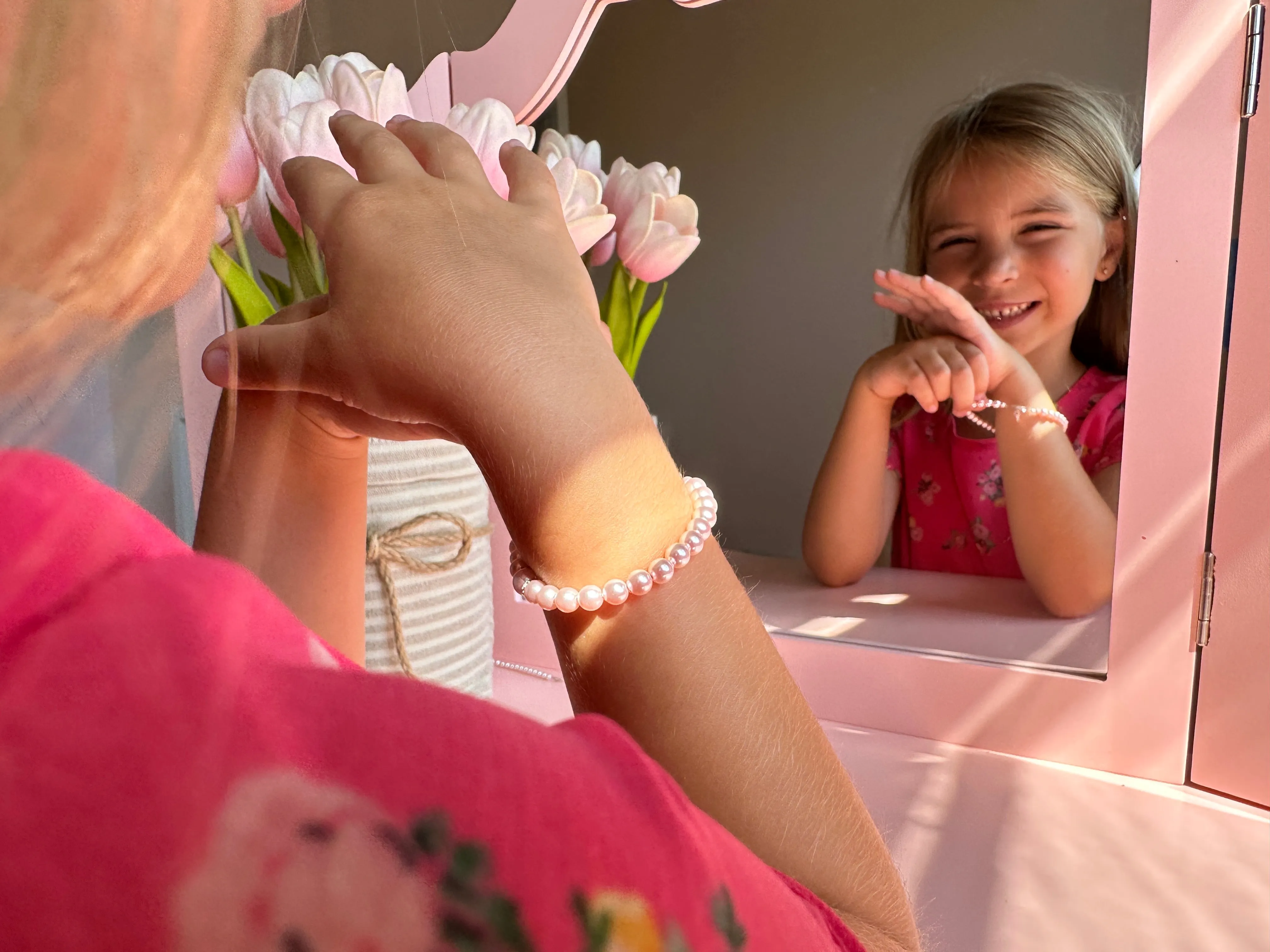 Sterling Silver Elegant Bracelet for Girls with Pink Pearls