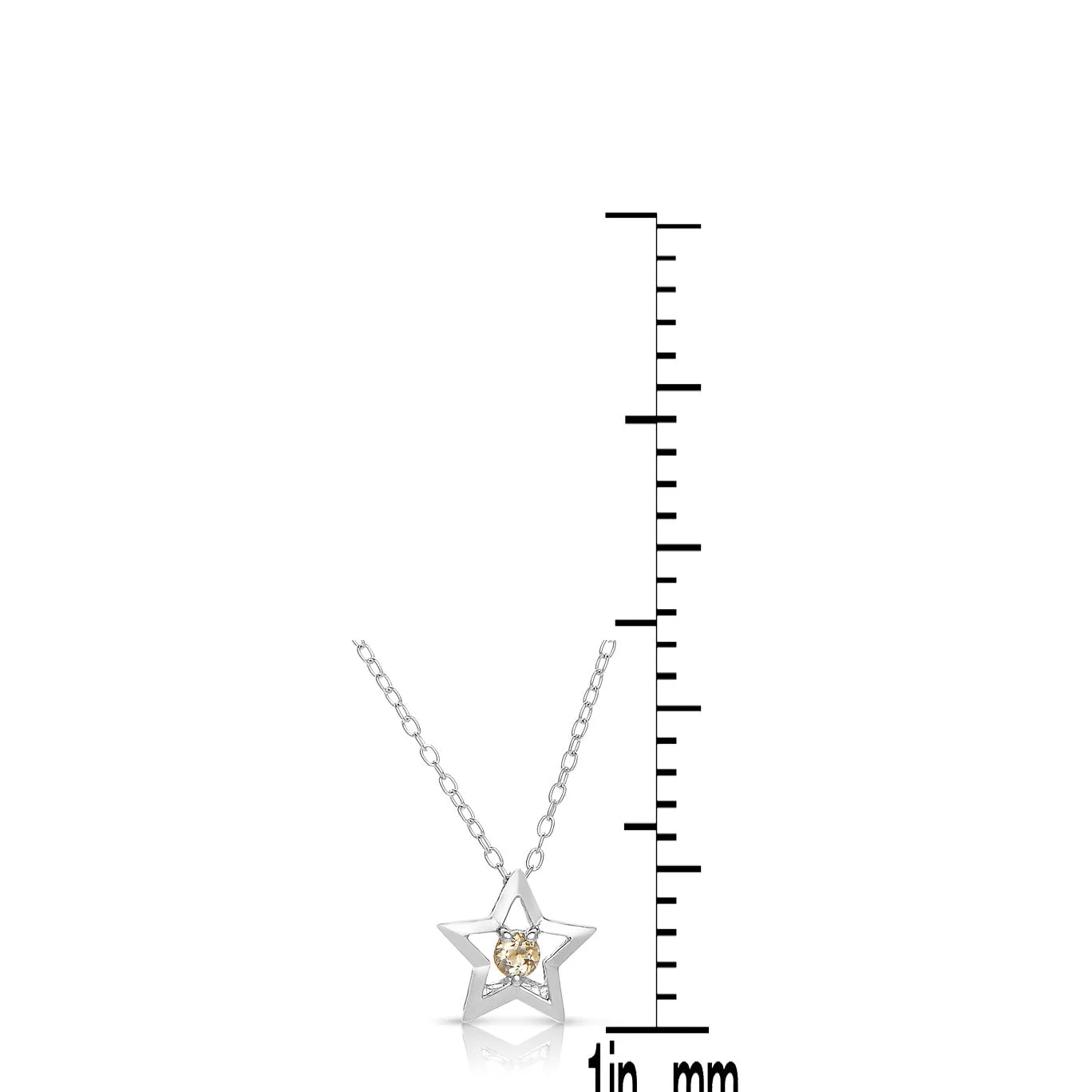 Sterling Silver White Gold Plated with Yellow Tourmaline Gemstone Star Pendant Necklace