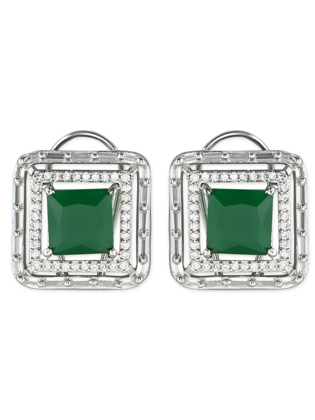 Stylish Latest Fashion Silver Plated Glittering Crystal AD Stone Studs Earrings for Women & Girls