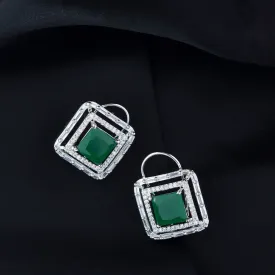 Stylish Latest Fashion Silver Plated Glittering Crystal AD Stone Studs Earrings for Women & Girls