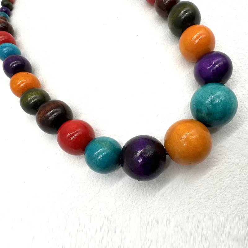 TEEK - Colorful Big Wood Beads Long Necklace