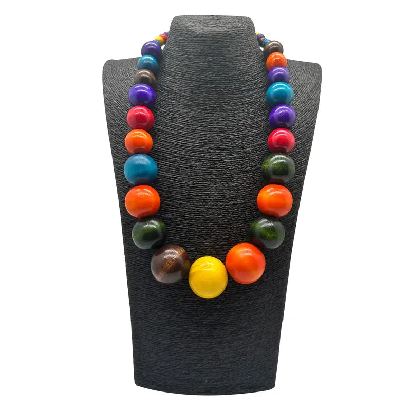 TEEK - Colorful Big Wood Beads Long Necklace