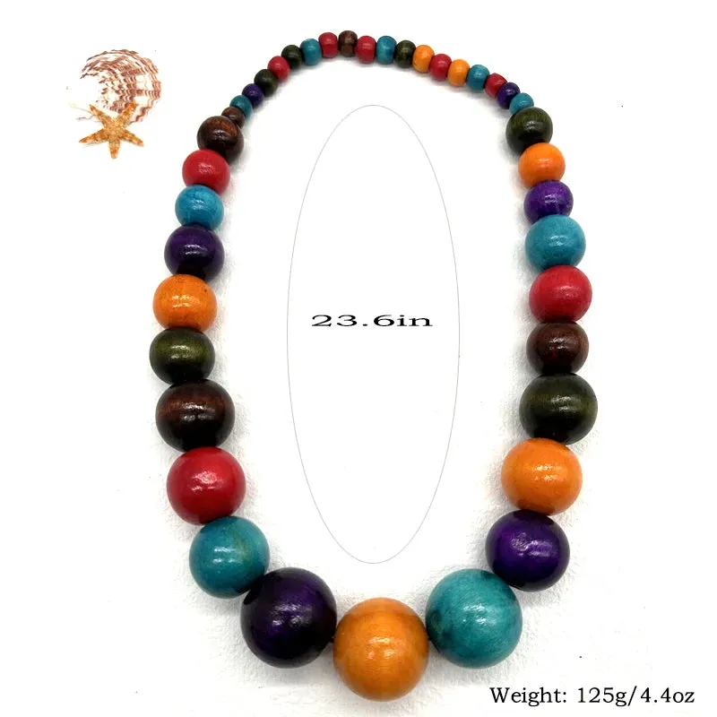 TEEK - Colorful Big Wood Beads Long Necklace