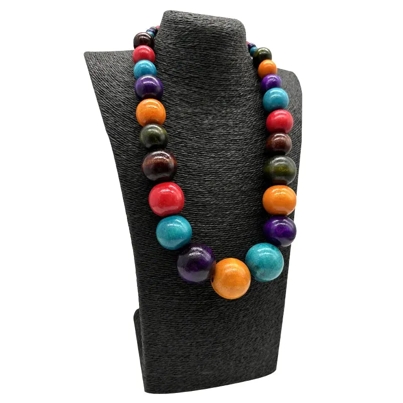 TEEK - Colorful Big Wood Beads Long Necklace