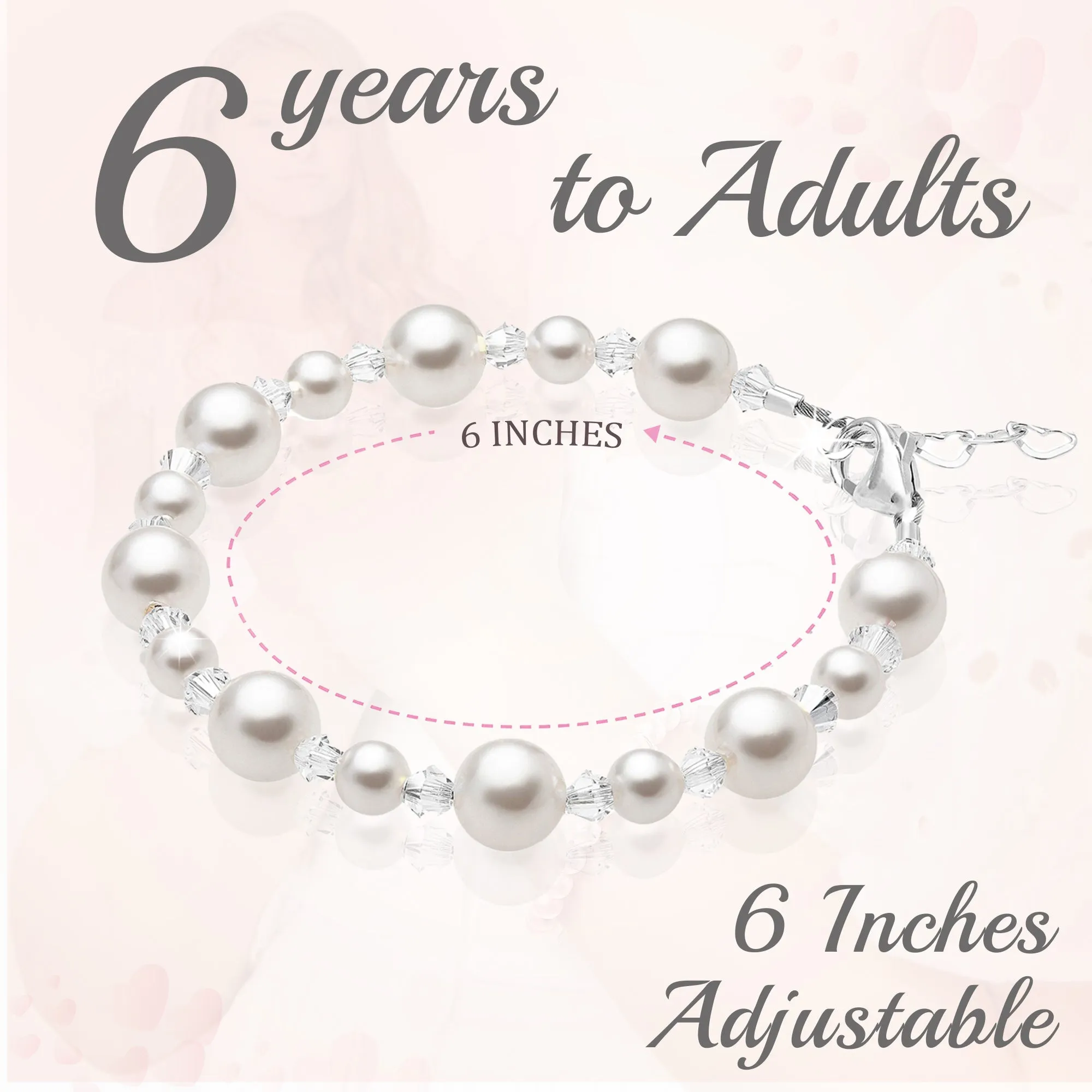 Teen Girl Bracelets with White Pearl & Sterling Silver Chain Extender