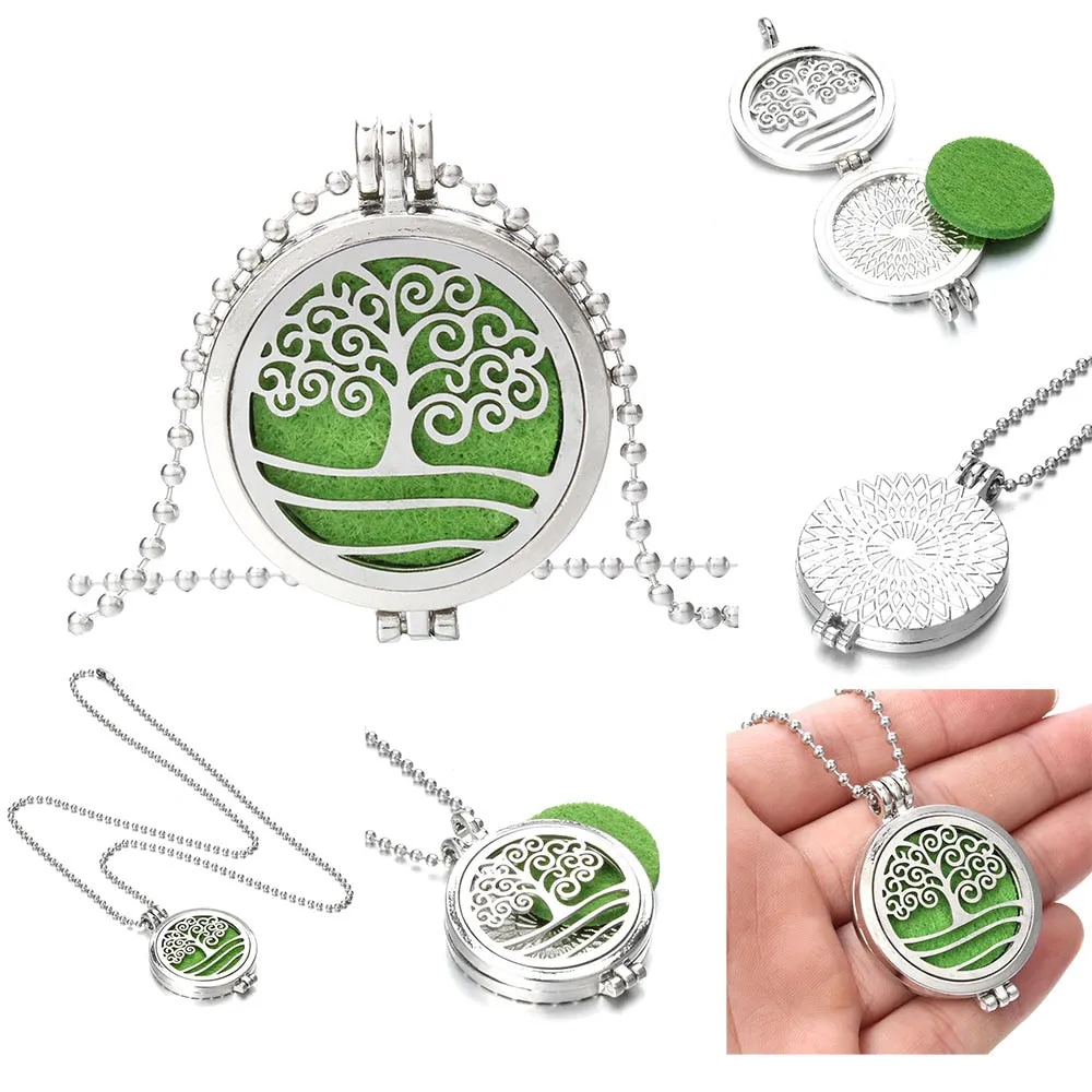 Tree of Life Aroma Necklace Essential Oils Diffuser Necklace Locket Pendant Free with 10pcs Oil Pads