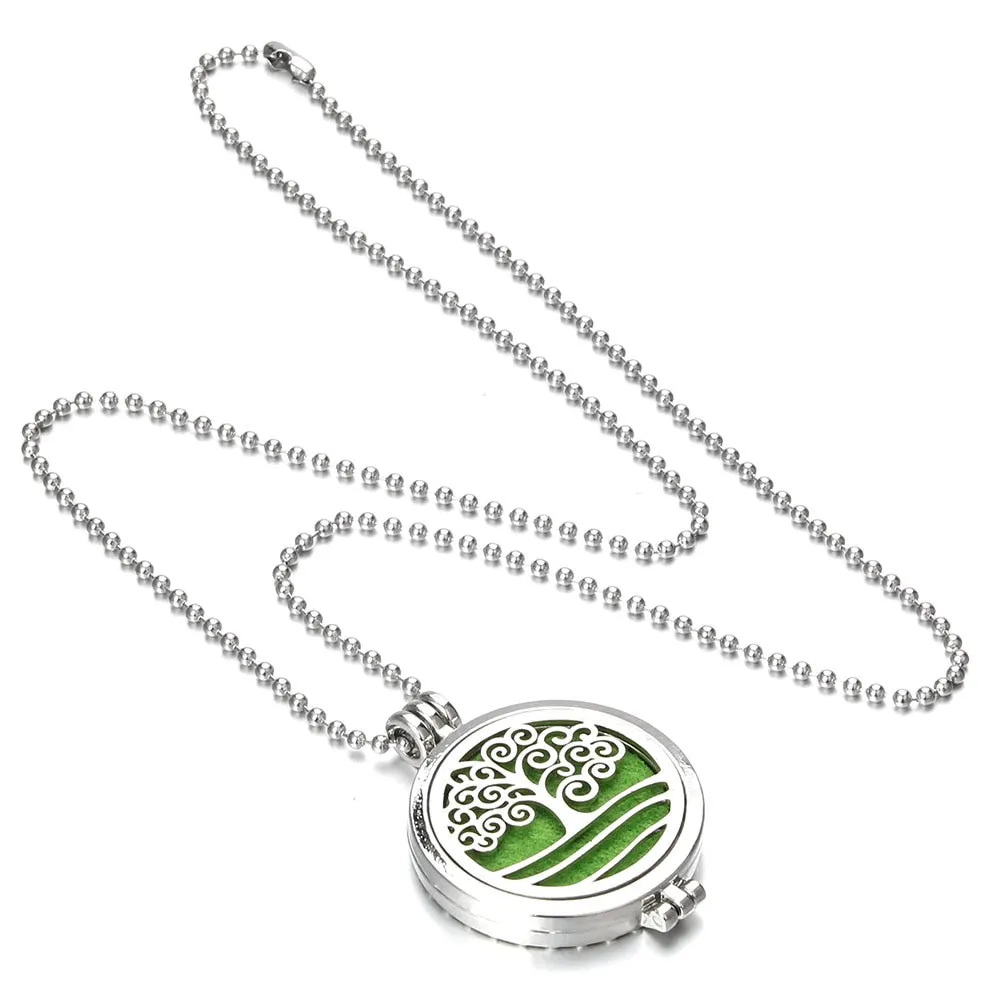 Tree of Life Aroma Necklace Essential Oils Diffuser Necklace Locket Pendant Free with 10pcs Oil Pads