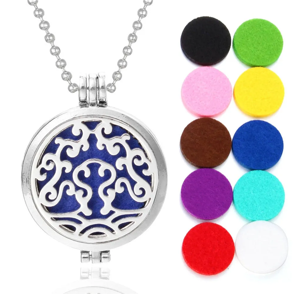 Tree of Life Aroma Necklace Essential Oils Diffuser Necklace Locket Pendant Free with 10pcs Oil Pads